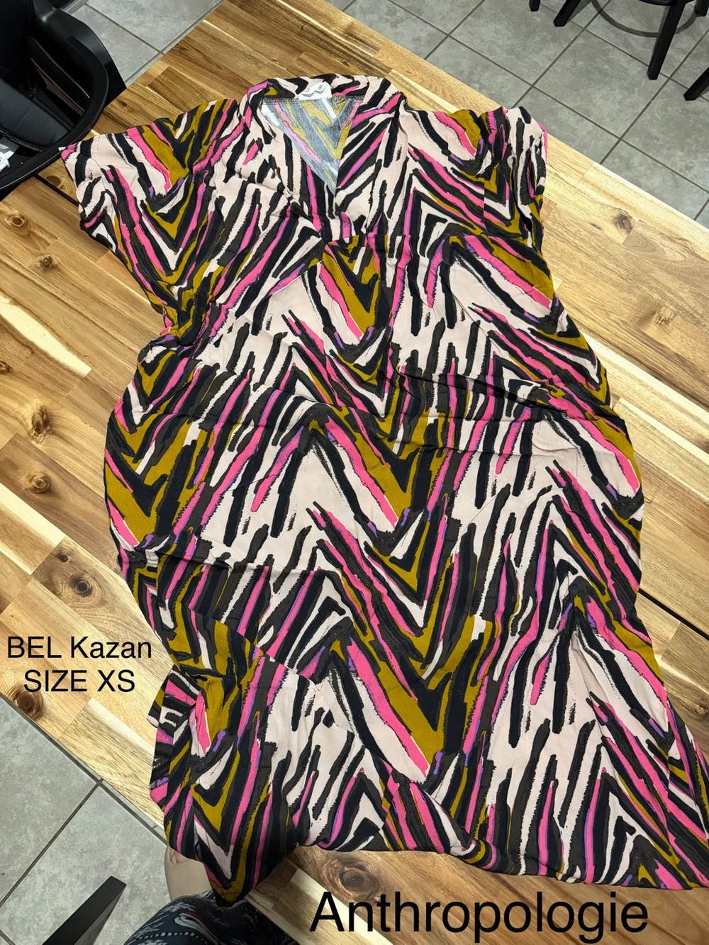Anthropologie BEL Kazan Pink Multi V-Neck Midi Dress
